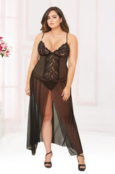 Mesh Floor-Length Gown With Adjustable Straps - STM10904X by Seven Til Midnight